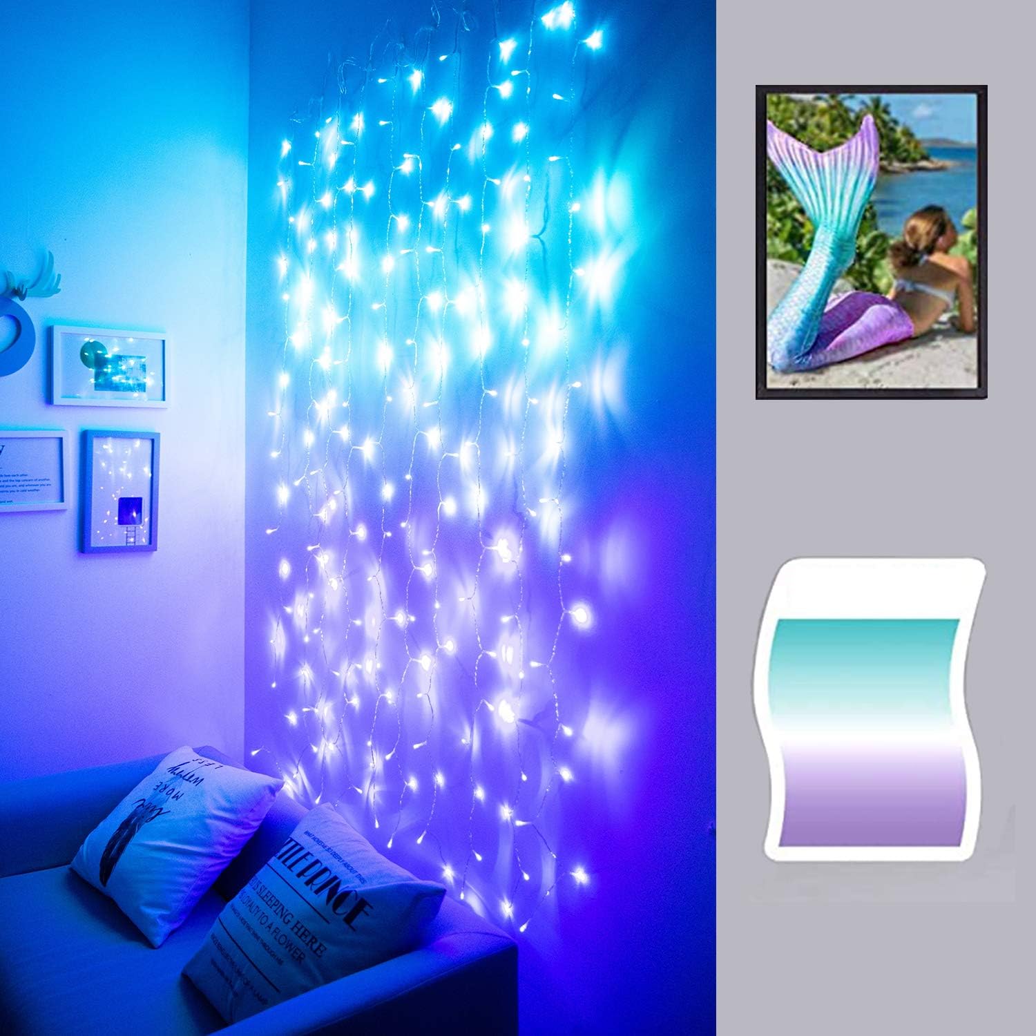 Curtain Lights for Bedroom Wall Light Up Curtains Led String Lights Turquoise Teal Blue Lavender Lilac Purple Twinkle Hanging Fairy Lights Unicorn Mermaid Kawaii Sanrio Teen Room Decor for Girls - Image 2