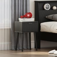 LAATOOREE Nightstands Set of 2, Small Side Table, Bedside Table with Fluted Door, Solid Wood Feet; Modern Mid-Century End Table for Bedroom, Small Space (Black) - Image 5