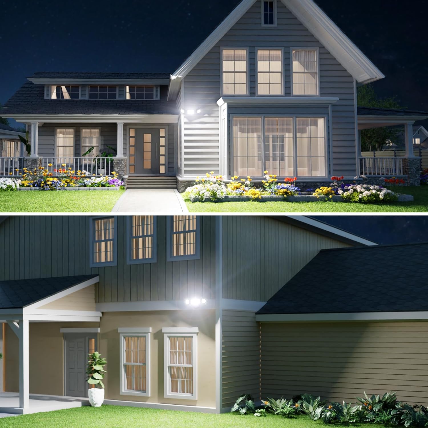 Onforu 55W LED Dusk to Dawn Flood Lights, 6000LM Black Exterior Security Outdoor Lighting,IP65 Waterproof Outdoor 3 Adjustable Heads Photocell Light Fixture,6500K Floodlight for Garage,Patio,Yard - Image 7