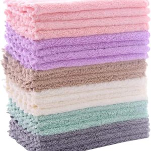 24 Pack Kitchen Dishcloths - Does Not Shed Fluff - Reusable Dish Towels, Dish cloths, Super Absorbent Coral Fleece Cleaning Cloths, Nonstick Oil Washable Fast Drying, 7 x 9 Inch (Multicolor)