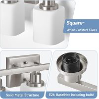 3-Light Bathroom Vanity Light,Brushed Nickel Vanity Lights with Square Frosted Glass,Modern Bathroom Wall Lights Fixtures Over Mirror,Wall Sconces Lighting for Bedroom Living Room,E26 - Image 2