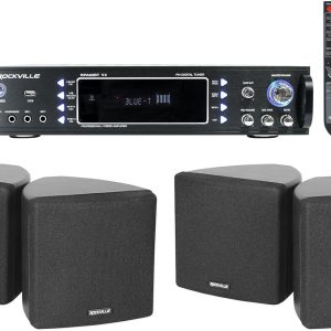 Rockville 1000 Watt Home Theater Bluetooth Receiver+(4) 3.5" Black Cube Speakers