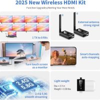 Wireless HDMI transmitter and 4 receivers, 2025 upgraded multi TV extender, plug and play, 5.8G/ 2.4G@60Hz 165FT,HDMI Wireless splitter transfers of videos from laptops/camera to multiple TVs/monitors - Image 8