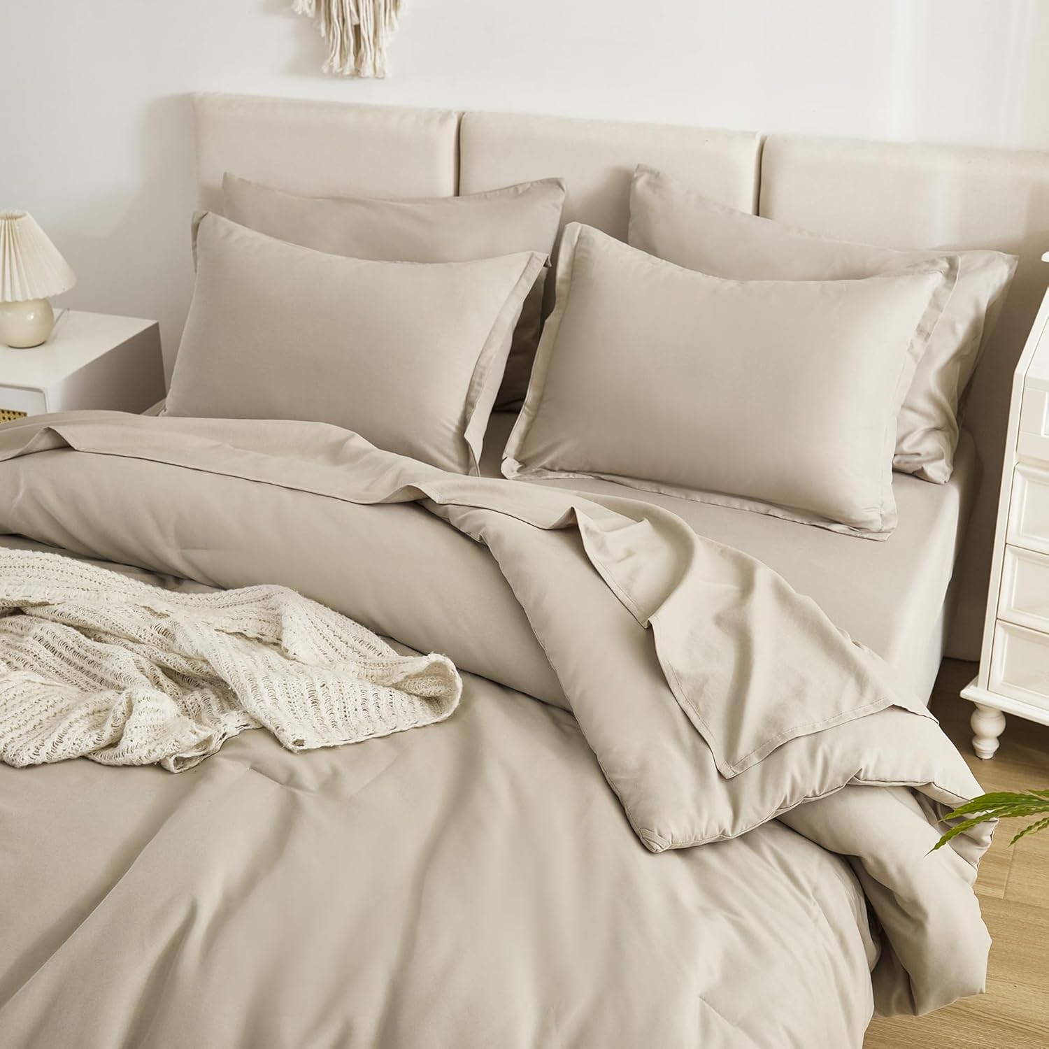 Litanika Comforters Queen Size Set Oatmeal - 7 Pieces Bed in a Bag Queen Bedding Comforter Sets, Plain Lightweight Bed Set with Comforter, Sheets, Pillowcases & Shams - Image 4