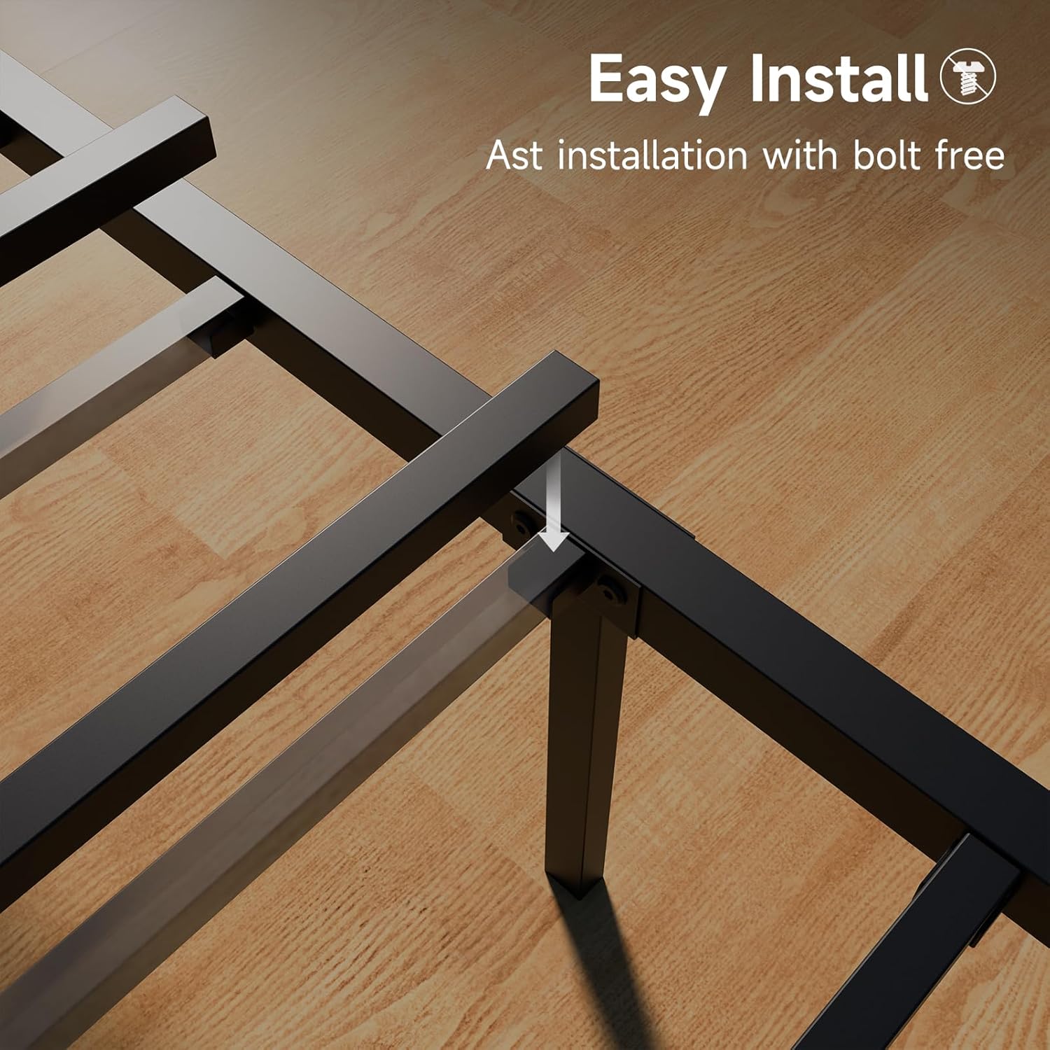 Z-hom Queen Bed Frame with Modern Wood Headboard & Footboard, Upgraded Heavy Duty Metal Sturdy Bed Frame Queen Size, Stable Platform Bed Furniture Bed Storage, No Noise, No Box Springs, Vintage Brown - Image 6