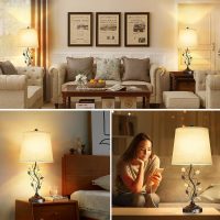 24.5in Farmhouse Table Lamps Set of 2, Rustic Bedroom Lamps with 2 USB Charging Ports, Cream Fabric Shade, Metal & Crystal Finish - Image 7