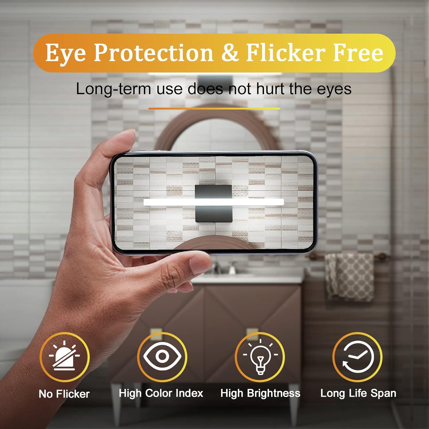 Combuh LED Bathroom Vanity Light Bar, 16 Inch 9W Black IP44 Bathroom Light Fixtures Over Mirror, Modern Bath Wall Lighting Fixture Sconce Indoor Cool White 6000K - Image 4