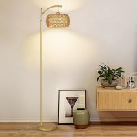Arc Floor Lamp with 3 Color Temperatures, LED Gold Floor Lamp with Remote & Stepless Dimmable Bulb, Boho Standing Lamp with Rattan & Fabric Shades, Farmhouse Tall Lamp for Living Room Bedroom - Image 9