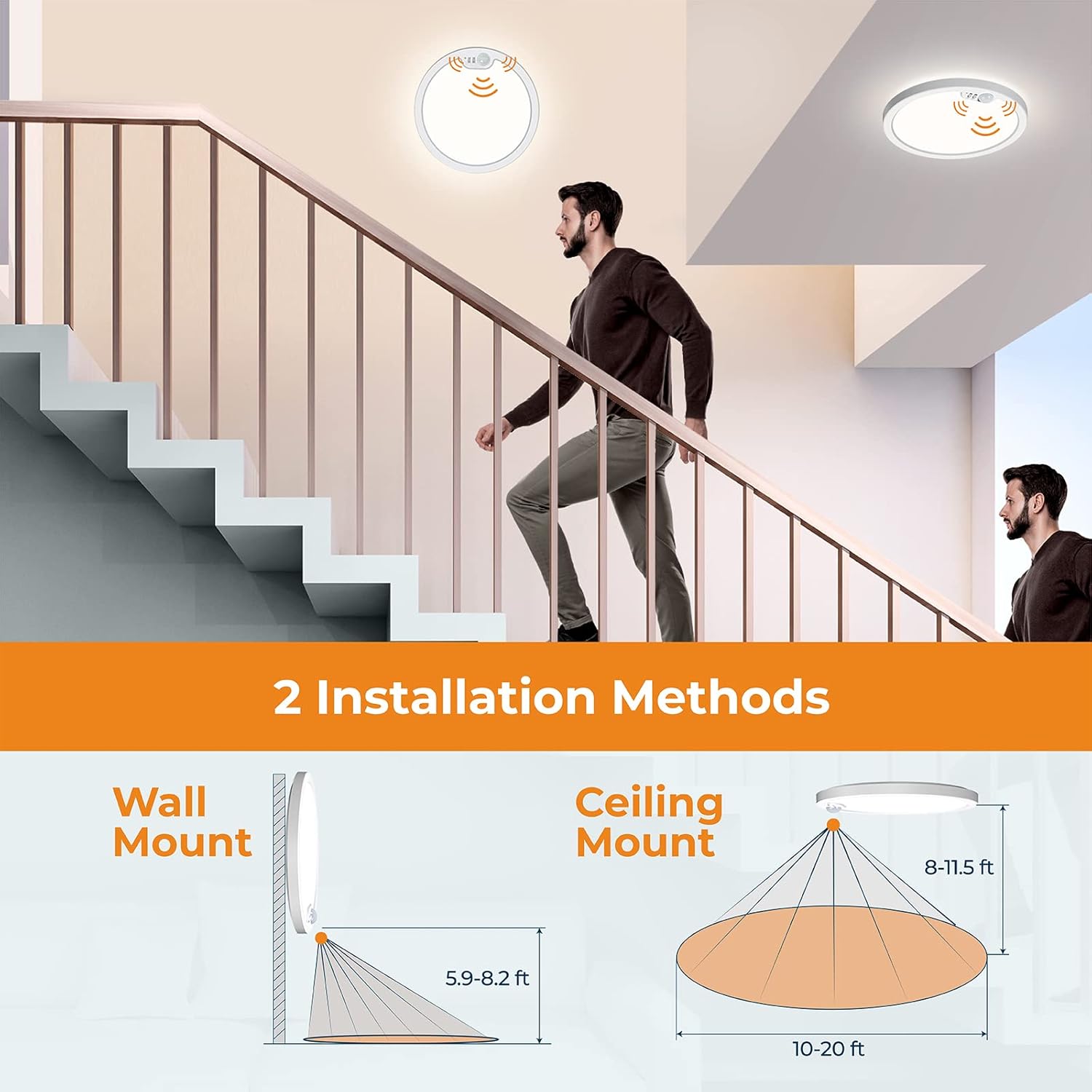 BLNAN Motion Sensor Ceiling Light Wired, 8.7 Inch 3000K 4000K 5000K Selectable LED Flush Mount Light Fixture, Motion Activated Light with Timer for Hallway Stair Walk-in Closet, Non-Dimmable 1 Pack - Image 7