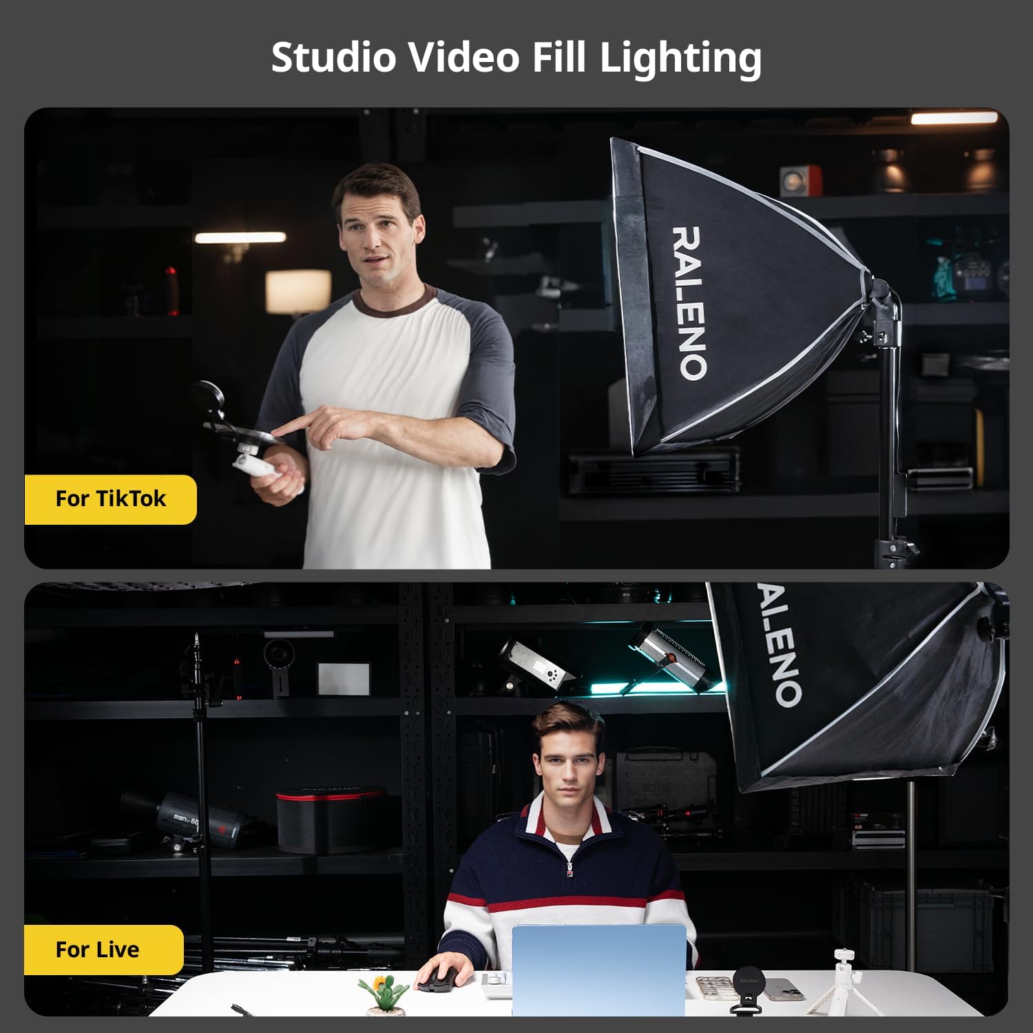RALENO Softbox Photography Lighting Kit, 16'' x 16'' Softbox Lighting for TikTok with LED Bulb (50W | 5500K | 97 CRI | TLCI≥97), Continuous Light for Video Recording & Photography Shooting - Image 5