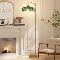 Glass Floor Lamp for Living Room,Bedroom,Gold Dimmable Standing Lamp with Remote,Mid Century Modern Brass Tall Lamp Boho Vintage Retro Floor Lamps Arc Green Flower Floor Light Lamp Bohemian - Image 5