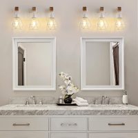 Farmhouse Vanity Light for Bathroom, 3-Light White Wood Bathroom Vanity Light Fixtures Over Mirror, Rustic Sconces Wall Lighting with Metal Lampshade for Living Room, Bedroom, Hallway - Image 6
