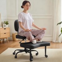 Shahoo Cross Legged Office Chair Black, Height Adjutable Ergonomic Chairs with Lumbar Support for Living Room - Image 4