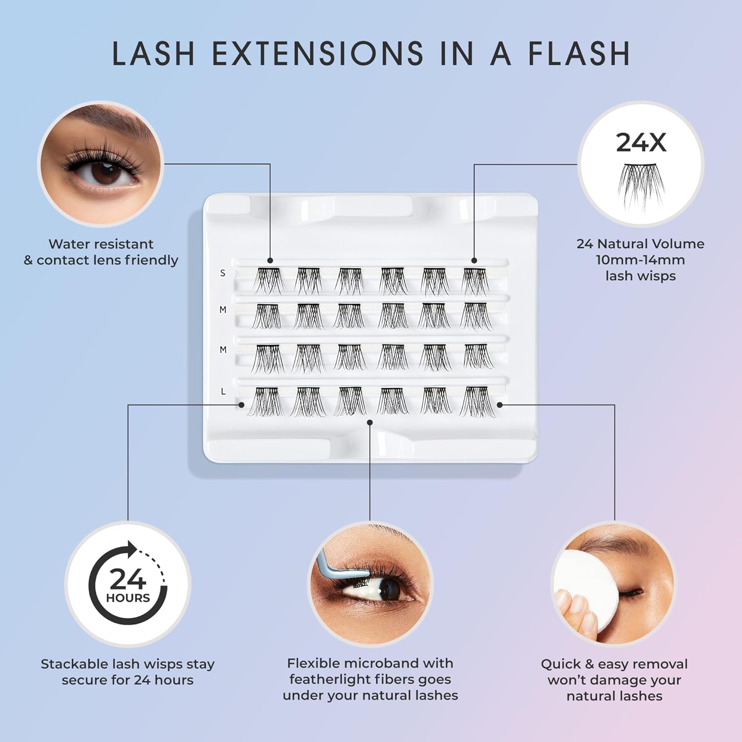 KISS Falscara DIY Eyelash Extension Lengthening Wisps - Featherlight Synthetic Reusable Artificial Eyelashes Multipack of 24 Mini Lash Clusters for that Authentic Eyelash Extension Look - Image 11