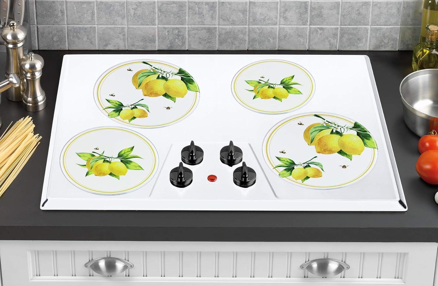 Reston Lloyd, Burner Covers For Electric Stovetop, Decorative Lightweight Tin Covers, Set of 4 (2-8 inch & 2-10 inch), Conceals Messy Drip Pans, Fresh Lemons - Image 5