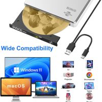 BUNUD LightScribe DVD Burner for Laptop: External Portable USB C CD/DVD Drive Compatible with Mac Windows Linux for Disc Labeling Wedding Photos with SD/TF/2 USB Ports Plug & Play(Silver) - Image 6