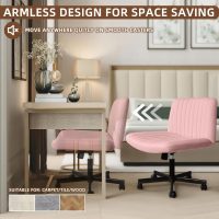 Waleaf Criss Cross Chair with Wheels, Wide Seat Cross Legged Office Chair Armless Ergonomic Office Chair for Home Office, Swivel Adjustable Fabric Wide Desk Chair, Computer Task Vanity Chair (Pink) - Image 6