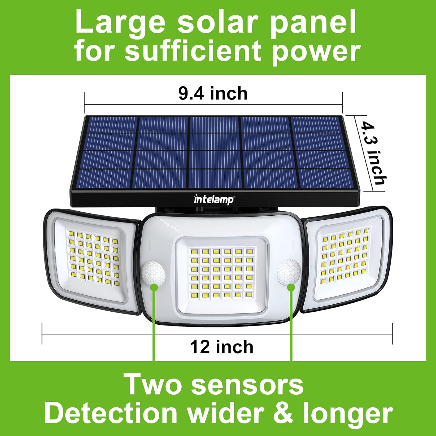 intelamp Solar Outdoor Lights,6000mAh Motion Sensor with Dual Sensors,Waterproof Solar Flood Lights 270°Wide Angle for Outside with 3 Modes - Image 3