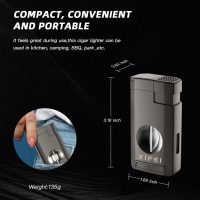 XIFEI Cigar Lighter, Triple Jet Flame Torch Lighter with Cigar Cutter V Cut, Cigar Accessories Cigar Holder, Windproof Refillable Butane Lighters for Smoking with Gift Box - Image 7