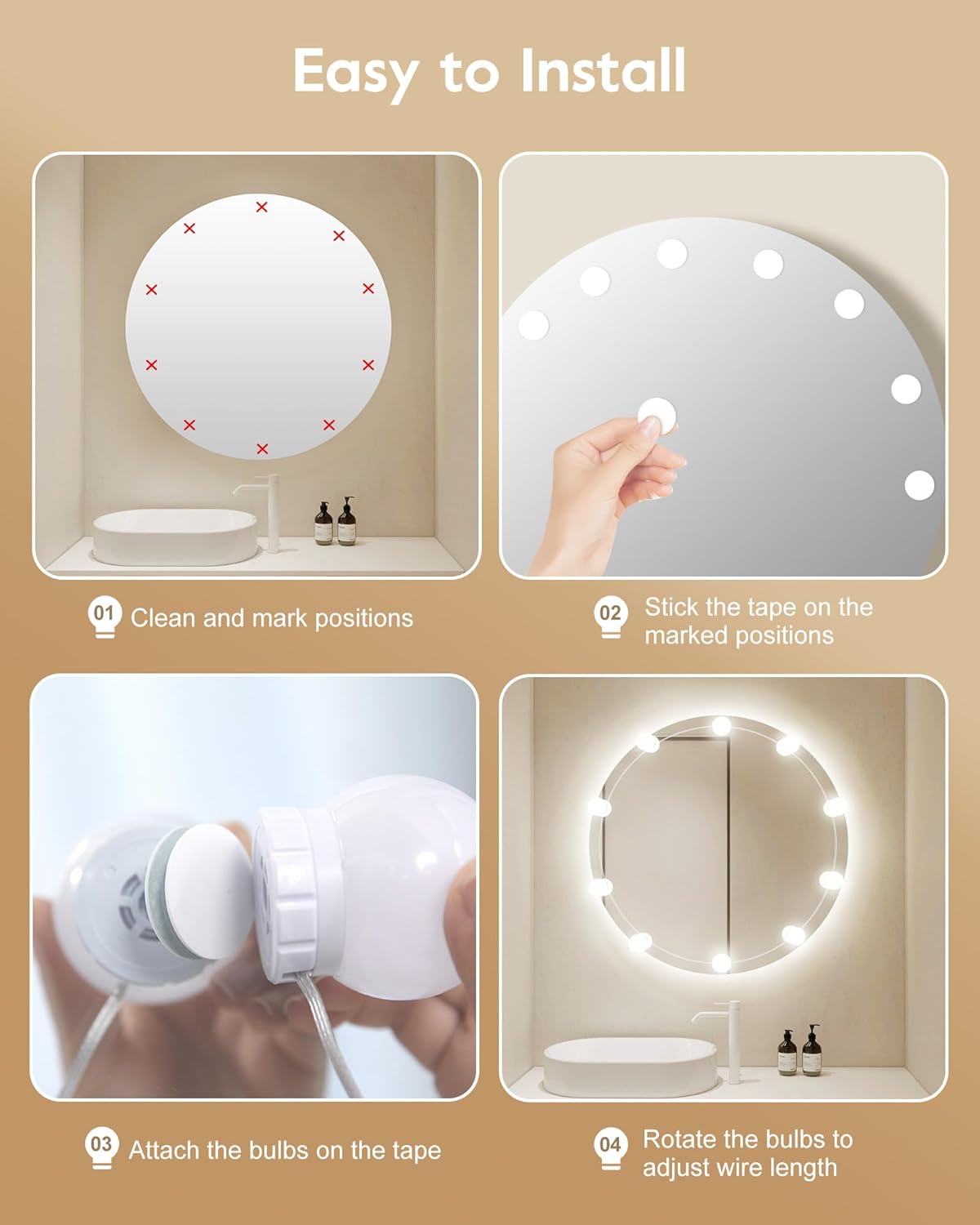 Brightown 14 Bulb Dimmable Hollywood Makeup Mirror Lights, 22Ft Adjustable Vanity Lighting Fixtures for Full Length Mirror (Mirror Not Included) - Image 7