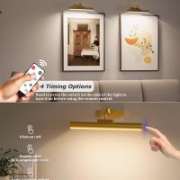 Picture Light Battery Operated, 13in Wireless Art Light for Paintings, Dimmable 5000mAh Recharging Battery Picture Light with Remote Control for Wall, Gallery Dartboard Art Bedroom (Gold-2Pack) - Image 3