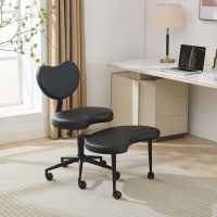 Cross Legged Office Chair with Wheels, Meditation Chair, ADHD Desk Chair, Adjustable Height Yoga Office Chair, Wide Criss Cross Chair with Lumbar Support, Kneeling Chair (Black + PU Leather) - Image 6