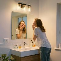 L LOHAS LED 3 Light Bathroom Vanity Light, Black and Gold Bathroom Light Fixture Over Mirror, Modern Lighting Fixtures with Clear Glass Shade, Vintage Vanity Lights for Bathroom Mirror Hallway, ETL - Image 2