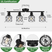 4-Lights Semi Flush Mount Ceiling Light, Adjustable Multi-Directional Light Fixtures, Rotatable Farmhouse Light Fixtures Mount with Metal Cage for Dining Room, Living Room - Image 2
