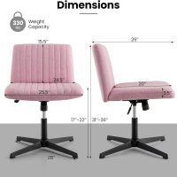 GOFLAME Criss Cross Office Chair, Swivel Cross Legged Office Desk Chairs with Wide Seat and Rocking Function, Height Adjustable Armless Computer Desk Chair for Home Office, Bedroom, No Wheels, Pink - Image 7