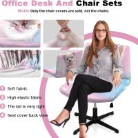 Criss Cross Chair Cover - Armless Wide Back Chair Cover,3D Printed Cute Pets Water Resistant Stretchable Slipcover for Mid Back Wide Seat Desk and Vanity Chairs Washable - Image 3