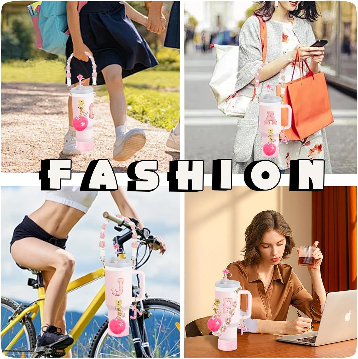 XIANGYUAN 11PCS Cup Accessories for Stanley Cup,Straw Cover Cap for Stanley Cup 30oz or 40oz,Including Water Bottle Handle Strap,Boot,Decorative Chains,Personalized Sticker for Stanley - Image 7