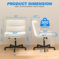 Rfiver Office Desk Chairs with Wheels, Criss Cross Chair with Height Adjustable and Swivel, Comfortable Thickened Cushion PU Leather Wide Comfty Chair Computer Task Chair for Home Office Gaming, Beige - Image 3