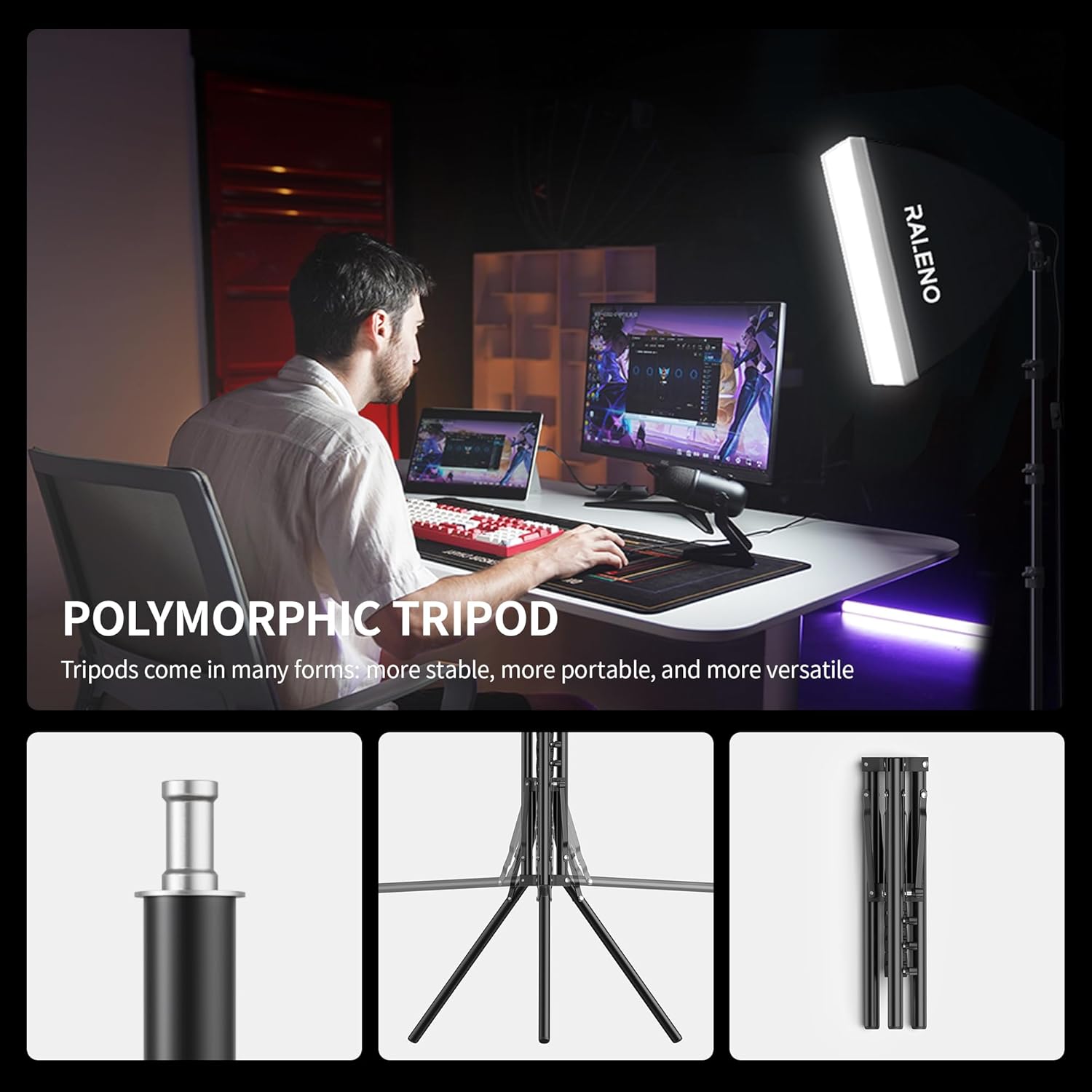 RALENO Softbox Photography Lighting Kit, 16'' x 16'' Softbox Lighting for TikTok with LED Bulb (50W | 5500K | 97 CRI | TLCI≥97), Continuous Light for Video Recording & Photography Shooting - Image 4