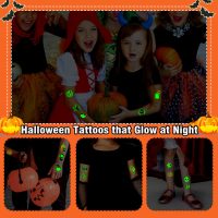 Partywind 204 PCS Individually Wrapped Sheets Glow Halloween Tattoos for Kids Party Decorations, Luminous Pumpkin Tattoo Stickers, Kids Halloween Treats, Party Supplies - Image 6
