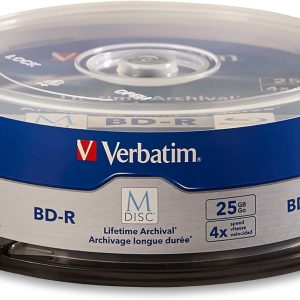 Verbatim M DISC BD-R 25GB 4X with Branded Surface Blank Blu-Ray Recordable Media – 25pk Spindle,Blue