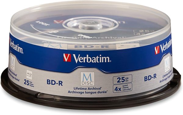 Verbatim M DISC BD-R 25GB 4X with Branded Surface Blank Blu-Ray Recordable Media – 25pk Spindle,Blue