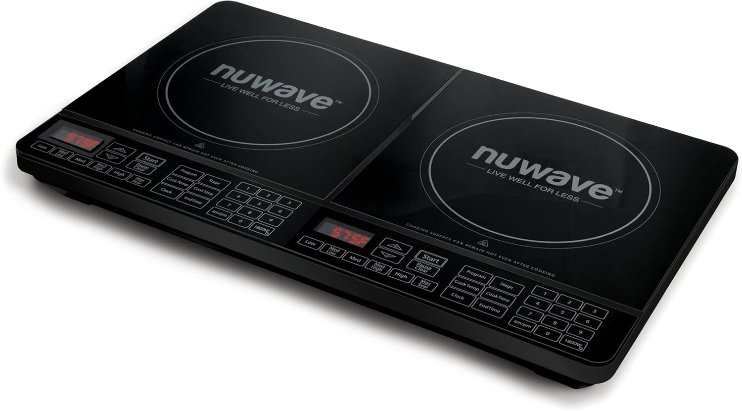 Nuwave Double Induction Cooktop, Powerful 1800W, 2 Large 8” Heating Coils, Independent Controls, 94 Temp Settings from 100°F to 575°F in 5°F Increments, 2 x 11.5” Shatter-Proof Ceramic Glass Surface - Image 6