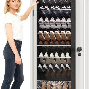 8-Tier Over The Door Shoes Organizer, Space Saving Hanging Shoes Organizer and Storage Unit, Organizer for Closet, Bedroom, Entryway, Black