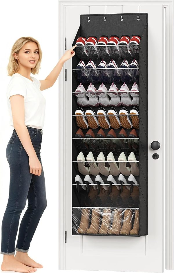 8-Tier Over The Door Shoes Organizer, Space Saving Hanging Shoes Organizer and Storage Unit, Organizer for Closet, Bedroom, Entryway, Black