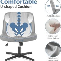 Criss Cross Chair, Armless Desk Chair Wide Seat for Home Office Vanity, No Wheels, Height Adjustable, 360° Swivel, Grey - Image 3