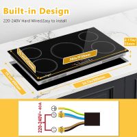 36 Inch Induction Cooktop, 5 Burner Electric Cooktop with 9 Power Levels, Touch Control, Timer, Child Lock and Residual Heat Warning, 10800W, 220-240V for Hard Wire - Image 2