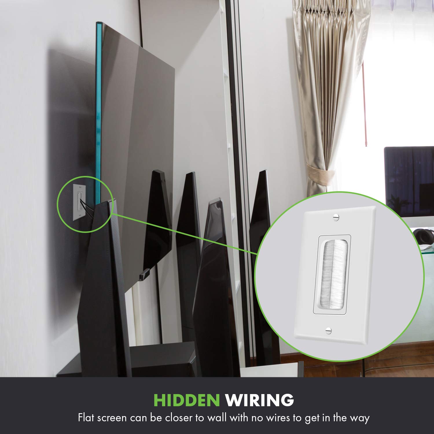 TOPGREENER 6 Pack Bristled Brush Wall Plate Multimedia Pass-Through Insert for Low Voltage Cables, HDMI Cables, Coaxial Cables, Speaker Wires, Home Theater Systems, Size 1-Gang 4.50" x 2.75", White - Image 4