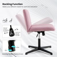 GOFLAME Criss Cross Office Chair, Swivel Cross Legged Office Desk Chairs with Wide Seat and Rocking Function, Height Adjustable Armless Computer Desk Chair for Home Office, Bedroom, No Wheels, Pink - Image 4