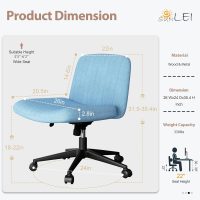 SUNLEI Cross Legged Office Chair with Wheels, Armless Wide Chair's for Vanity Desk, Criss Cross Comfy Chairs with Back, Desk Chair/s of Height Adjustable Swivel, Blue - Image 2