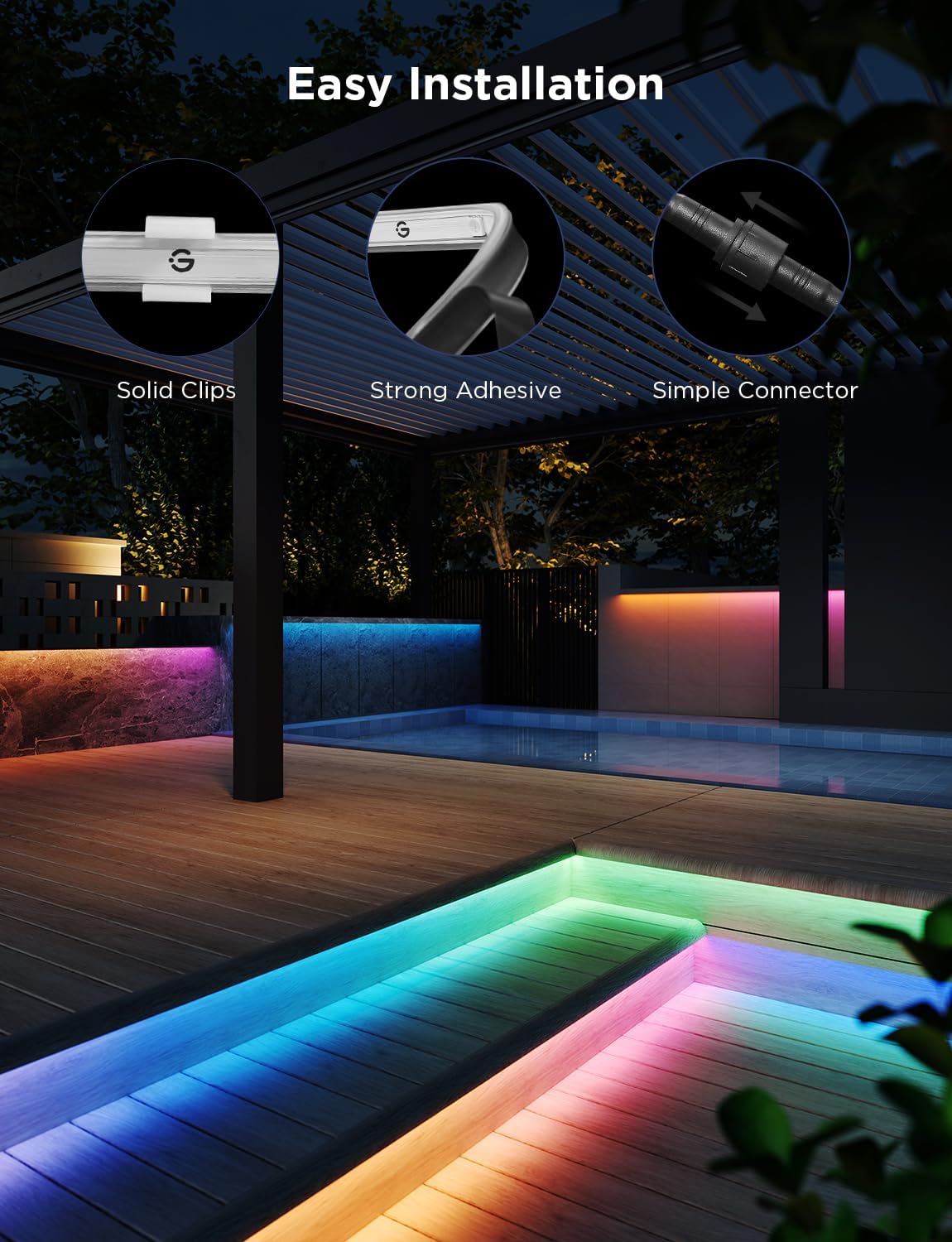 Govee Outdoor LED Strip Lights, 32.8ft Smart Outdoor Lights Work with Alexa and Google Assistant, App Control, IP65 Waterproof, RGBIC LED Lights for Patio, Eave, Holiday Decorations - Image 6
