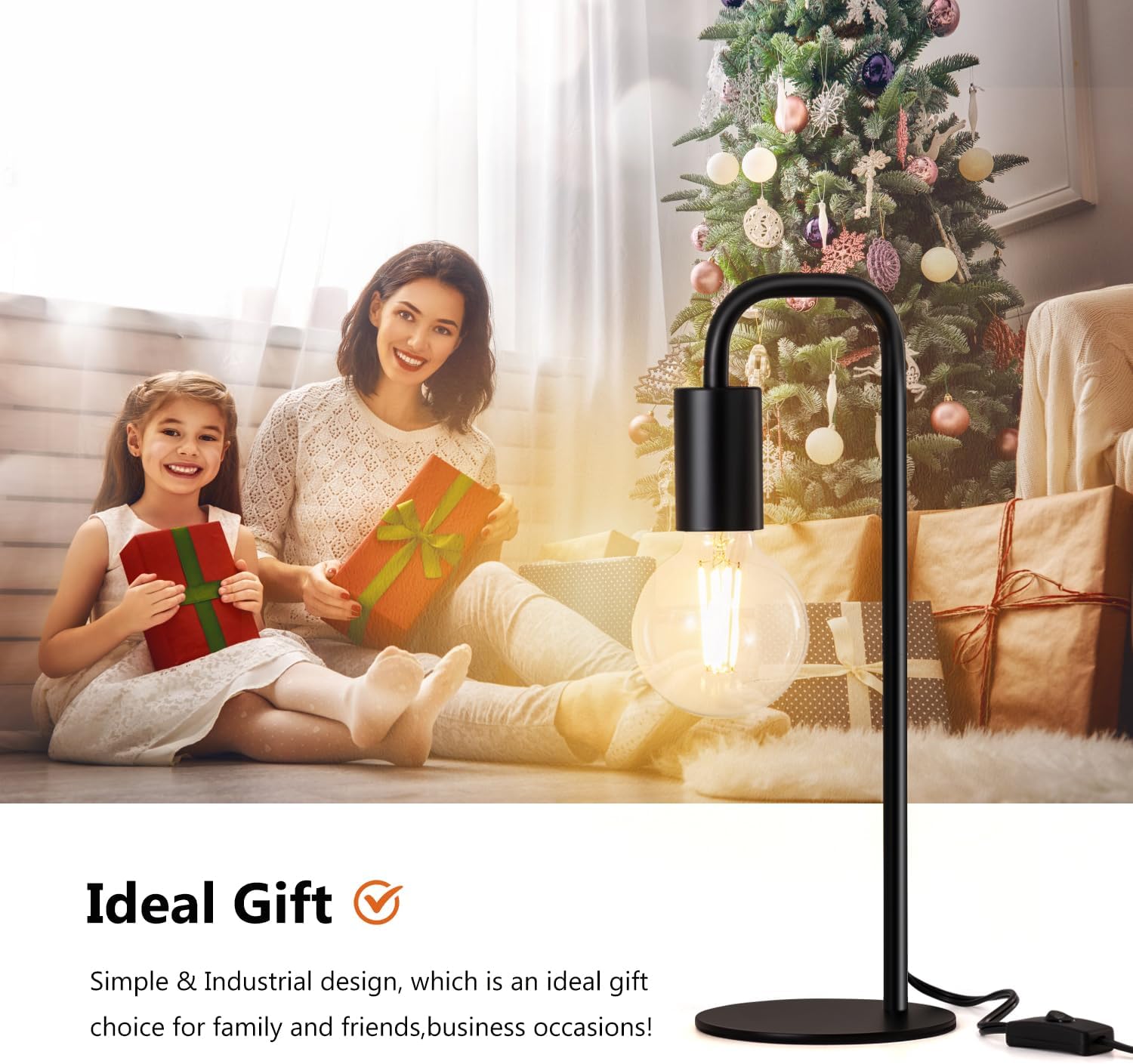 Industrial Table Lamp for Bedroom, Bed Side Table Lamps for Nightstand with Wire Switch, E26 Socket Base, Modern Nightstand Lamp for Living Room, Reading, Office, Bulb Not Included - Image 6