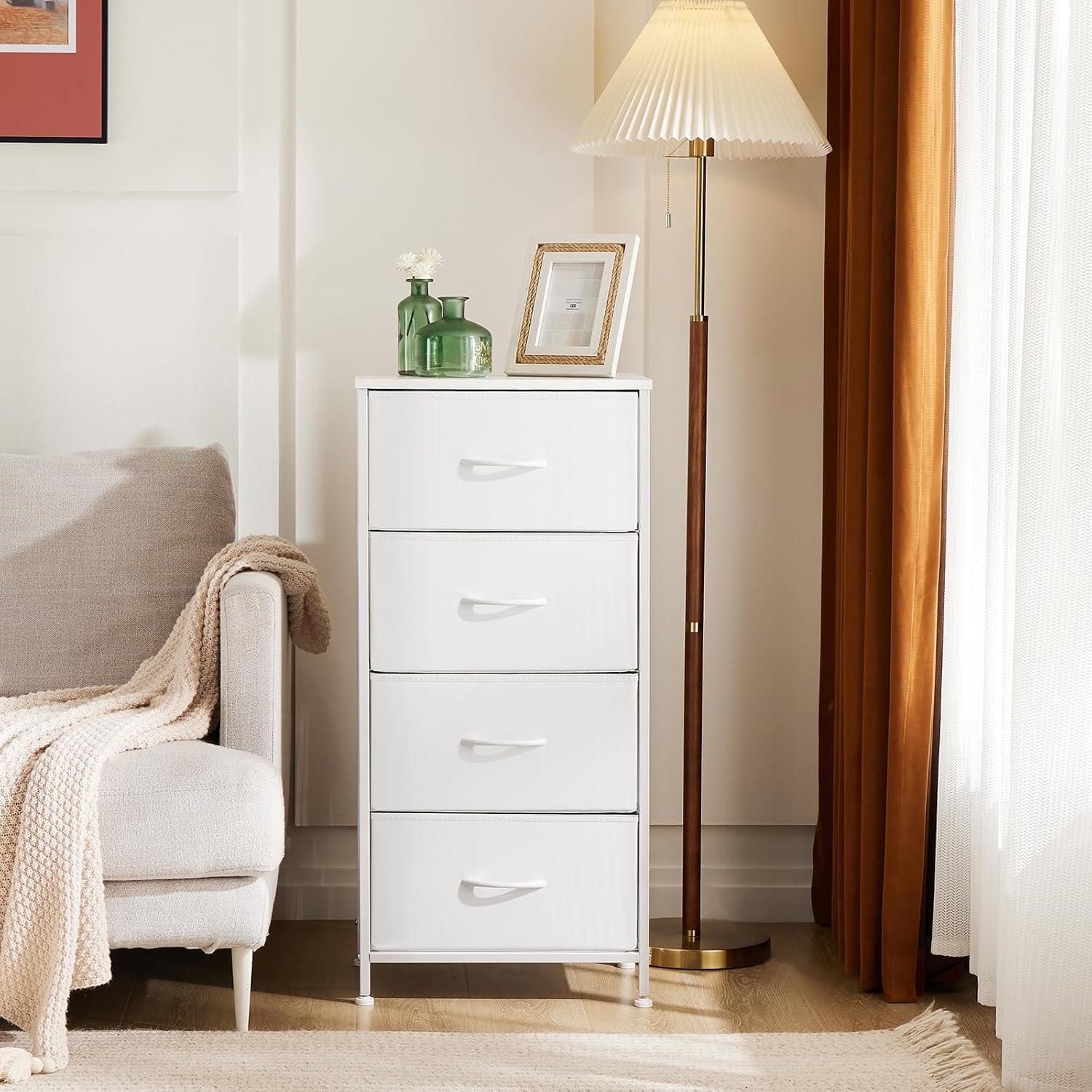 Sweetcrispy Nightstand Small Bedroom Dresser with 4 Fabric Drawers, Bed Side Furniture End Table, Wooden Top Cabinet Night Stand Dresser for Closet, Entryway, Dorm - Image 2