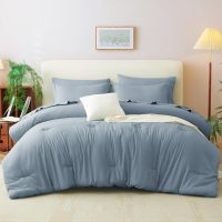 CozyLux Queen Comforter Set Grayish Blue, 7 Pieces Bed in a Bag Queen Comforter Set with Sheets, Bedding Sets with Down Alternative Comforter, Fitted Sheets, Flat Sheets, Pillow Shams and Pillowcases - Image 7