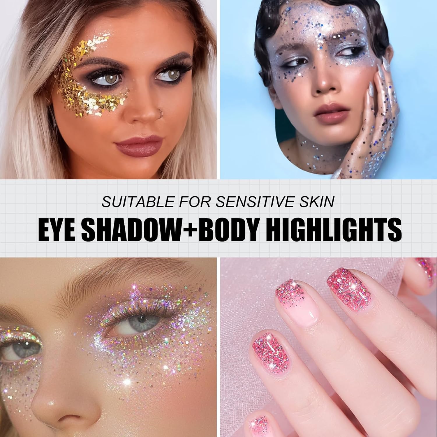 16 Colors Chunky Fine Mixed Holographic Glitter Gel Set for Face and Body Makeup Festival Party Sparkle Glitter Gel Decoration Rave Accessories - Image 6