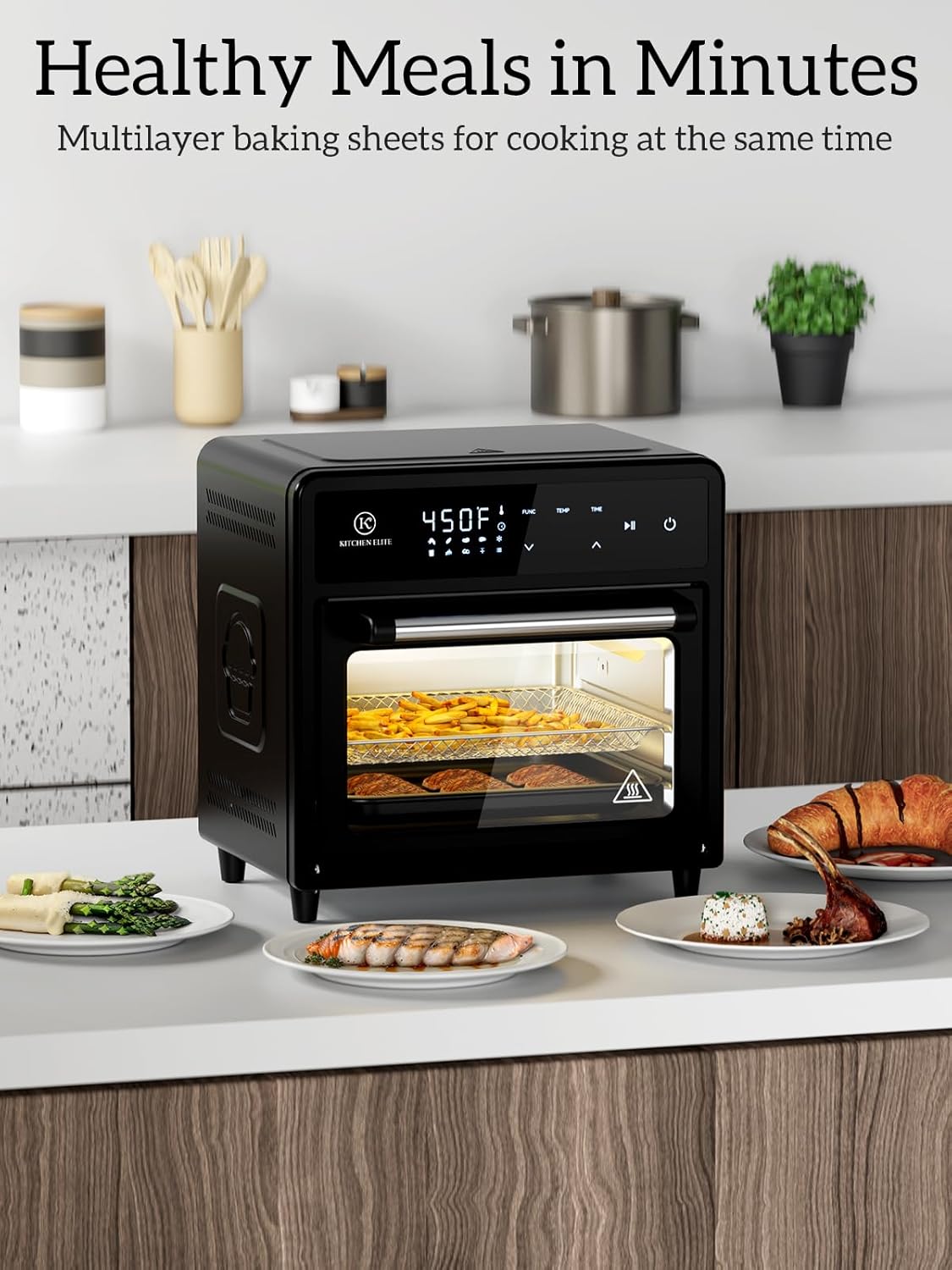 Kitchen Elite Air Fryer Toaster Oven Combo, 12.6 QT Stainless Steel Airfryer 10 in 1, Convection Oven Countertop 450°F, Non-Toxic for Bake, Roast, Reheat, Broiler, Dehydrate with Digital Touch Screen - Image 4